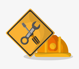 Helmet wrench and screwdriver icon. Under construction work repair and progress theme. Colorful design. Vector illustration