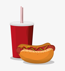 Hot dog and soda icon. Fast food menu and market theme. Colorful design. Vector illustration