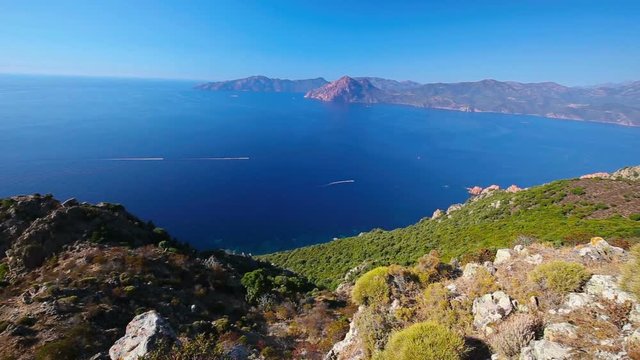 Stunning scenery of D81 road through the Calanques de Piana on the west coast of Corsica, France, Europe.