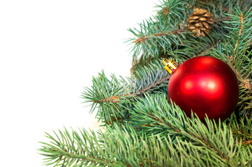 Obraz na płótnie Canvas Christmas tree branches with cones, gifts