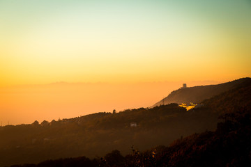 foggy sunset in the bay of Trieste