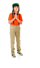 Model in studio isolated on white background full length