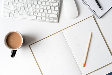 Office desk from top view with space