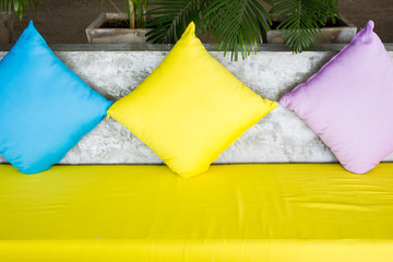 Colourful outdoor sofa close up.