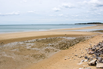 Landscape of beach in sunny day background.