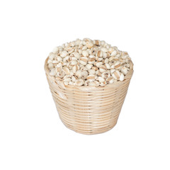 Millet rice , millet grains in bowl Bamboo Basket on white