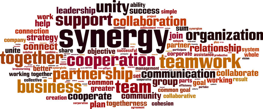 Synergy Word Cloud Concept. Vector Illustration