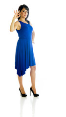 Model in studio isolated on white background full length