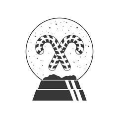 christmas crystal globe decoration with striped canes inside silhouette. vector illustration