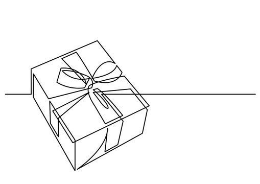 continuous line drawing of Christmas present