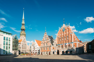 St. Peter's Church And House Of The Blackheads In Riga, Latvia.