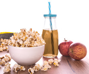 Natural organic popcorn with apple juice