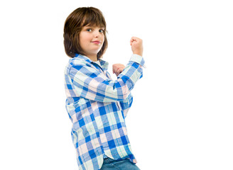 Model in studio isolated on white background medium shot
