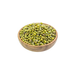 Mung beans in wood bowl isolated on white background