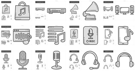 Music line icon set.