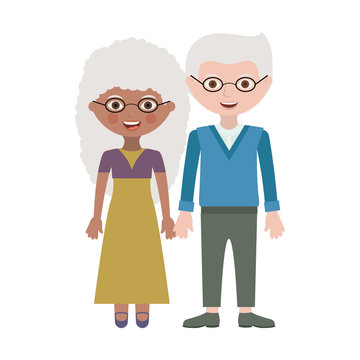 Old woman and man smiling cartoon icon over white background. Grandparents couple theme. Colorful design.  Vector illustration