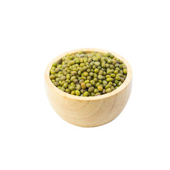 Mung beans in wood bowl isolated on white background