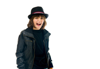 Model in studio isolated on white background medium shot