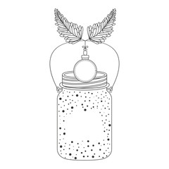 mason jar with christmas ball  hanging. Sketch and draw design. vector illustration