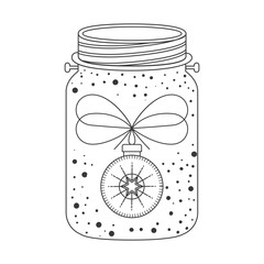 mason jar with christmas ball decoration inside. Sketch and draw design. vector illustration