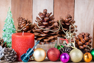 Fototapeta na wymiar Christmas decoration on a wooden background