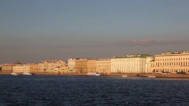 Views of the Palace Embankment, Winter Palace and historic center of St. Petersburg in Russia