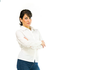 Model in studio isolated on white background medium shot