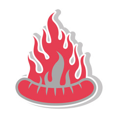 sausage bbq with fire flames. barbecue grill theme. vector illustration