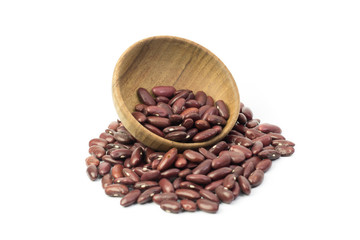 red beans in brown wooden bowl isolated on white background