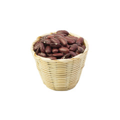 red beans in Bamboo Basket isolated on white background