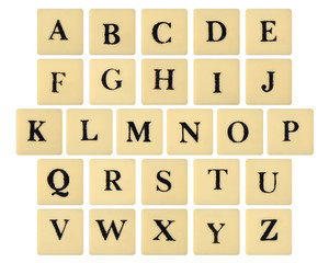 old fonts on plastic plate isolated on white background