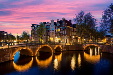 Night city view in Amsterdam, Netherlands. 