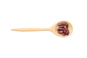 Red kidney beans on a wooden spoon isolate on white