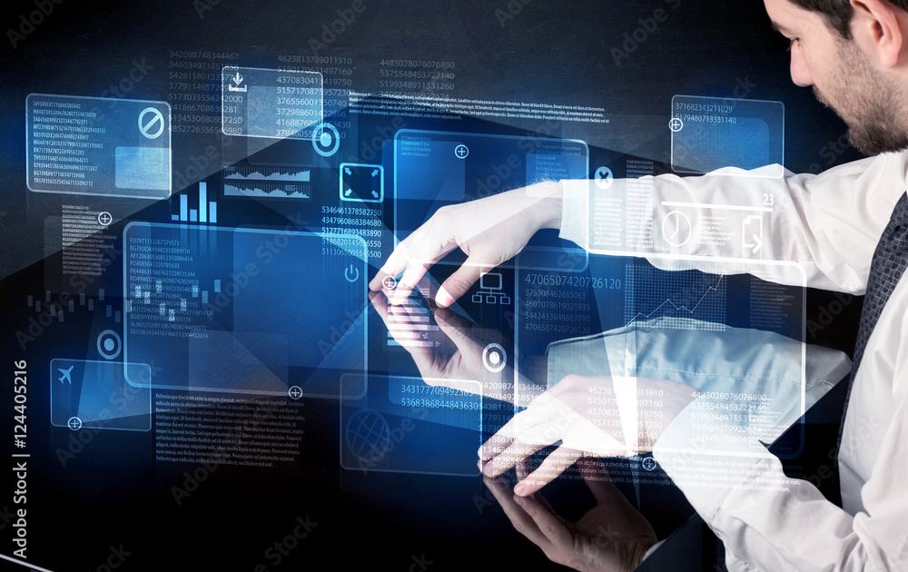 Poster Man pressing technology smart table interface