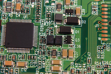 the electronic components on the panel closeup