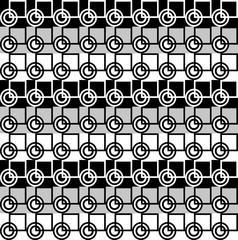 Geometric pattern with black white and grey circles and squares