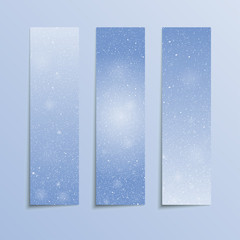 Vertical Blue Rectangle Banners. Snow, Winter.