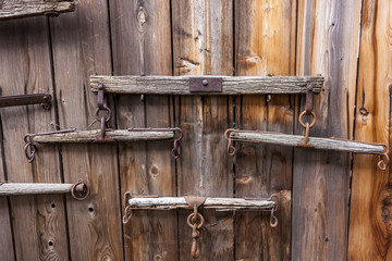 Wall of wagon accessories.