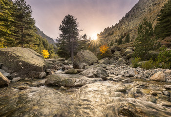 Waterfalls in the mountains of Restonica valley in Corsica