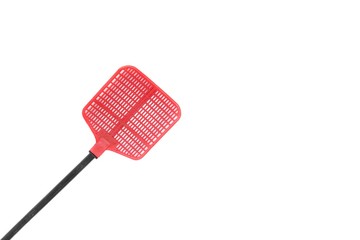  Red fly swatter. Single red flyswatter with reflections on white background.