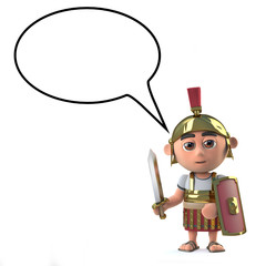 3d Roman Centurion with a blank speech bubble.