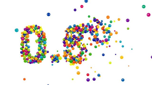 Colorful festive naught point five percent icon, or half percentage point symbol in densely packed multicolored balls over a white background for use as a design element