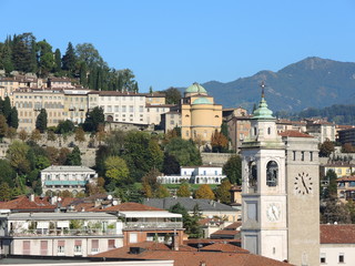 Obraz premium Bergamo - Old city (Citta Alta). One of the beautiful city in Italy. Lombardia. Landscape on the old city during a wonderful blu day