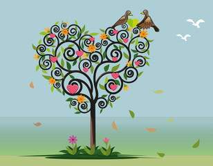 Vector illustration, Nature Love Bird