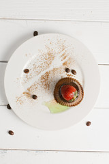 Cocoa panna cotta overhead