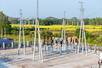 High voltage power transformer substation