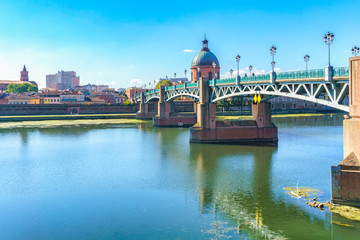 The Saint-Pierre bridge passes over the Garonne and it was completely rebuilt in 1987 in Toulouse,...