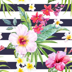 Watercolor tropical floral pattern