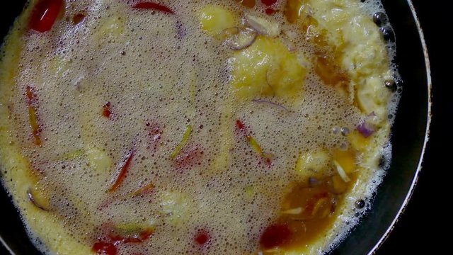 4K footage, view top of Healthy omelet Thai style 