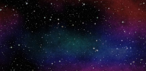 New panoramic looking into deep space. Dark night sky full of stars. Secrets of the universe.
